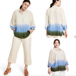 Womens Plus Size Dip-Dye Long Sleeve Button-Down Blouse Rachel Comey x Target